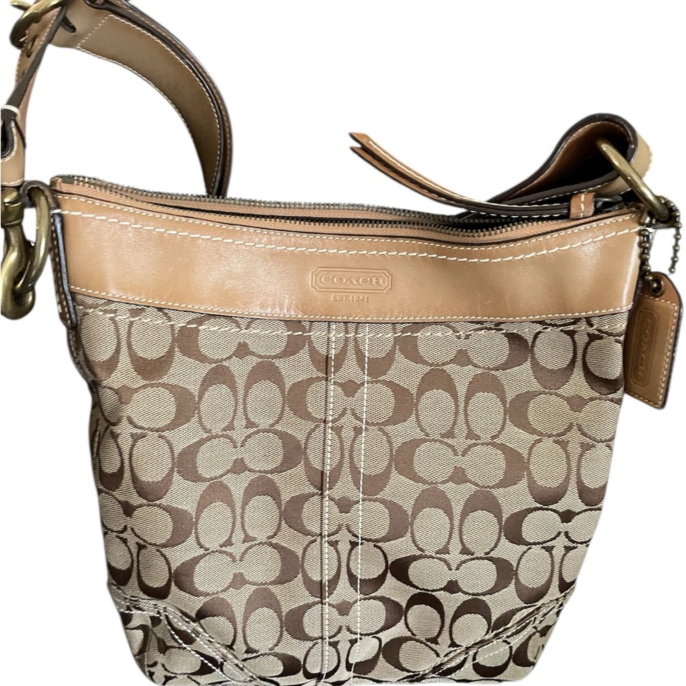 Coach Tan and Brown Monogram Shoulder Bag